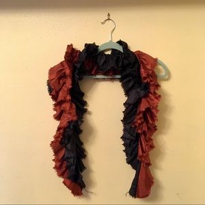 Burnt Orange & Black Ruffle Scarf